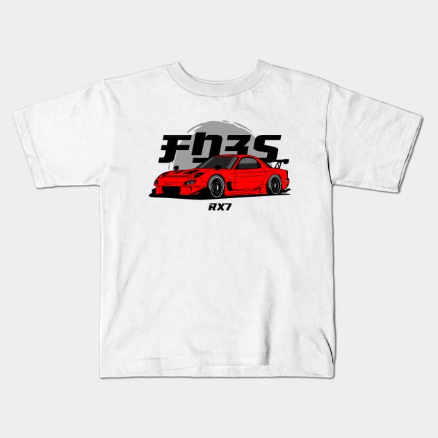 Red RX 7 JDM Kids T-Shirt by GoldenTuners